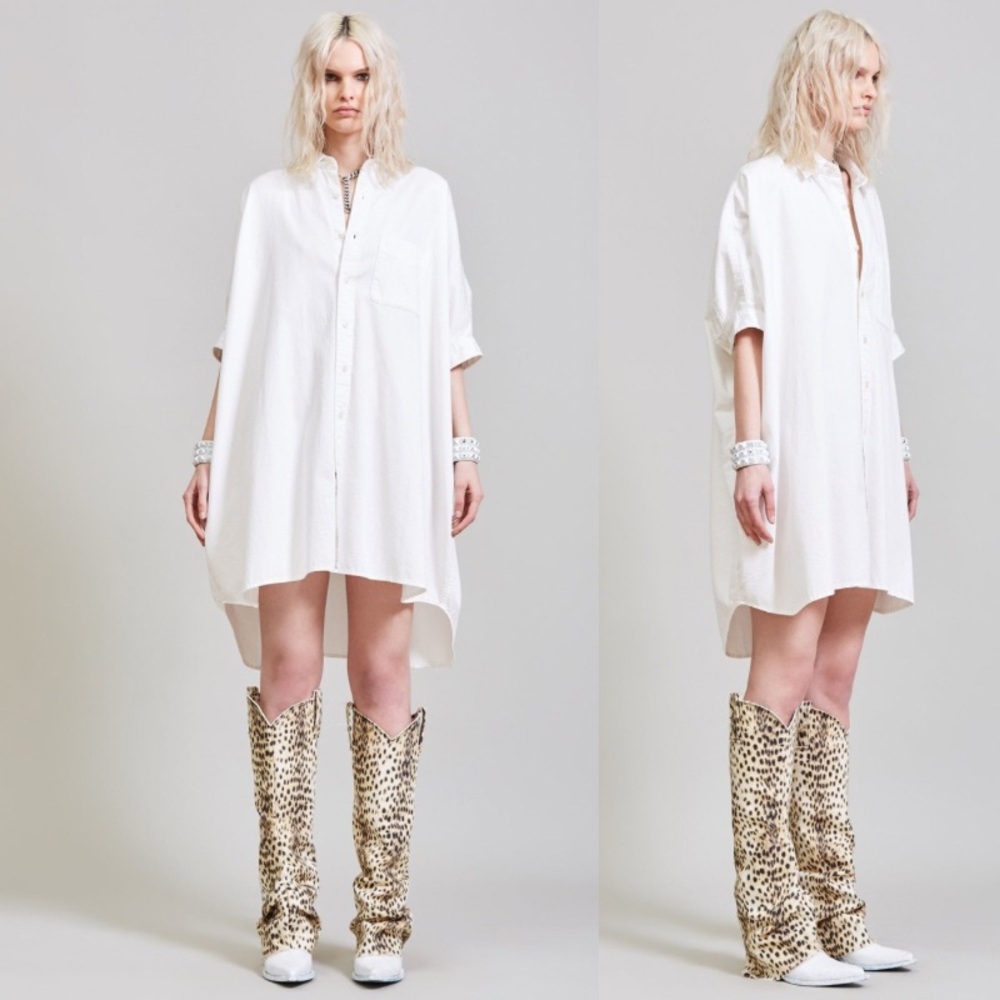 R13 Oversized Boxy Button Up Dress White Asymmetrical Hem Size Large